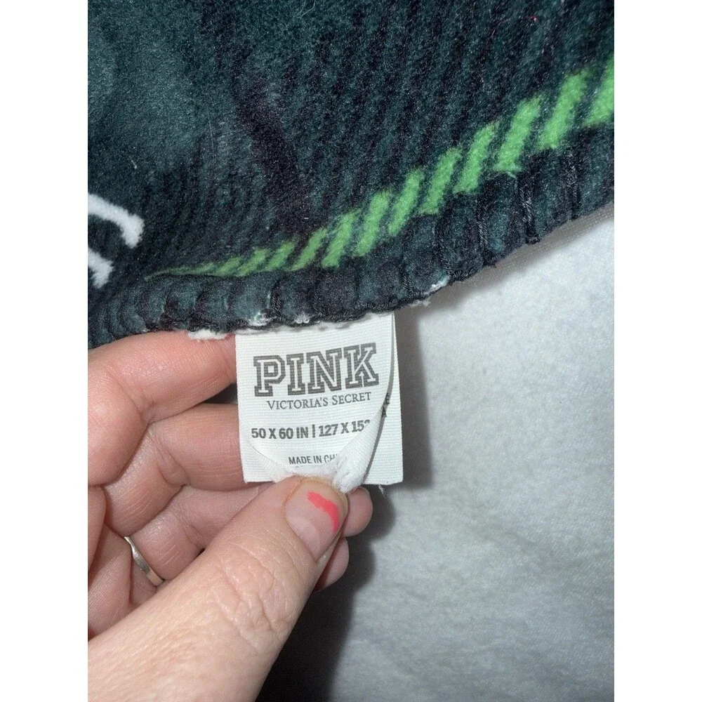 PINK Victoria's Secret Reversible Plaid Dogs Throw Blanket 50 x 60 in